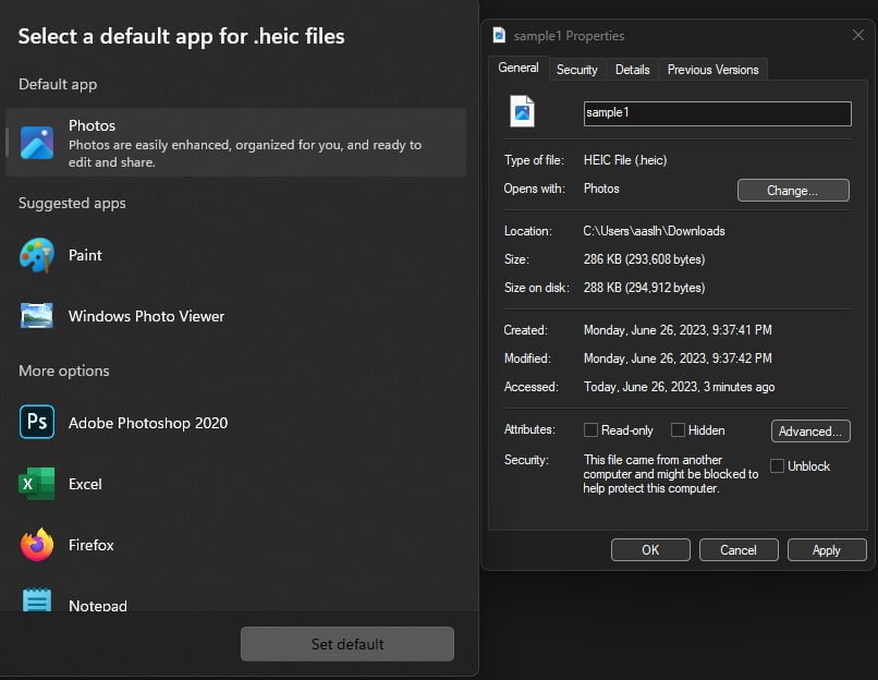 Setting default app for opening HEIC files