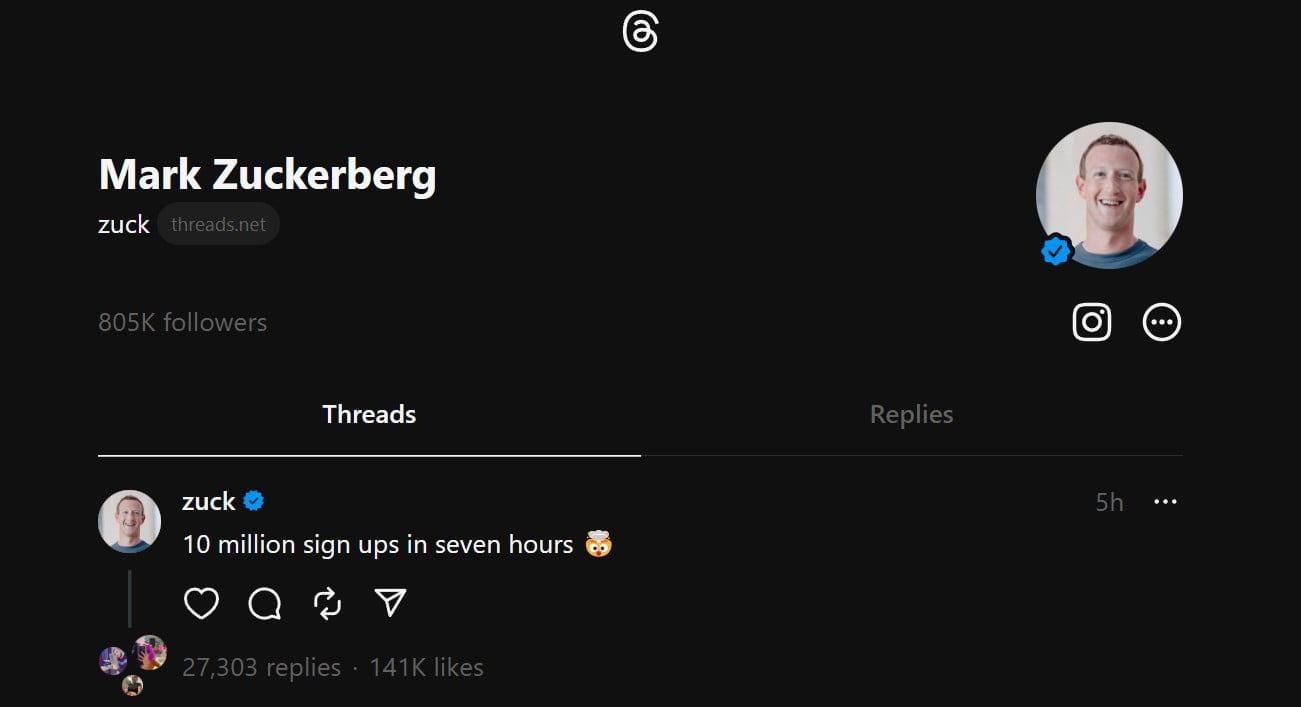 10 million users Threads